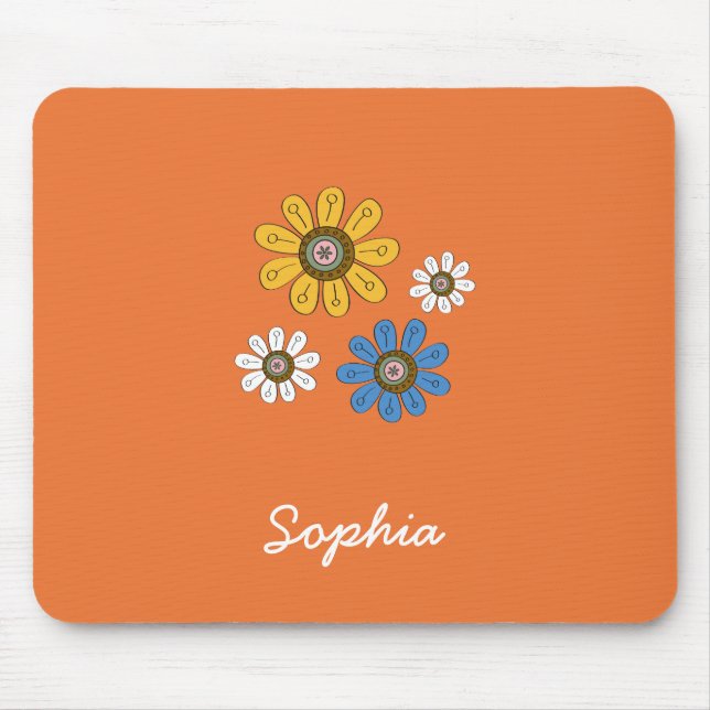 Bohemian Colourful Flowers Custom Name Mouse Pad (Front)