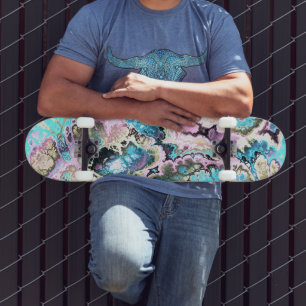 Bohemian Colourful Pastel Fractal Marble Abstract Skateboard