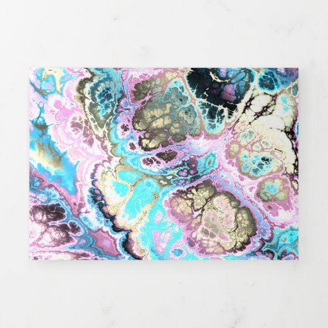 Bohemian Colourful Pastel Fractal Marble Abstract Tri-Fold Card (Cover)