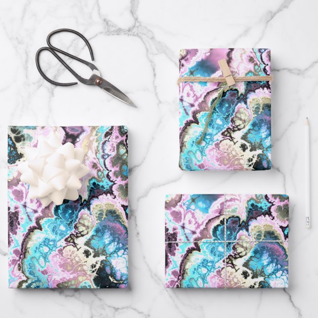 Bohemian Colourful Pastel Fractal Marble Abstract Wrapping Paper Sheet (Front)