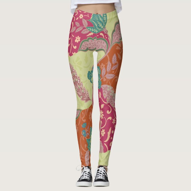 Bohemian Colourful Patchwork Pattern  Leggings (Front)