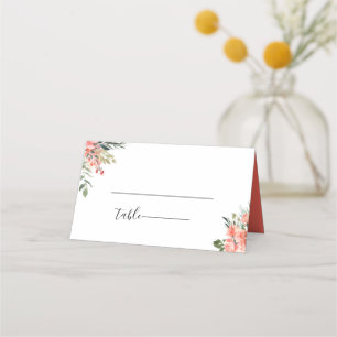 Bohemian Coral Floral Wedding Place Card