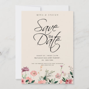 bohemian cream chic wildflowers wedding  save the date
