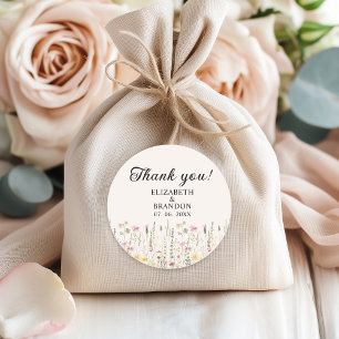 Bohemian Cream Floral Wedding  Classic Round Sticker
