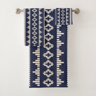 Bohemian Cream Geometric & Navy Bath Towel Set