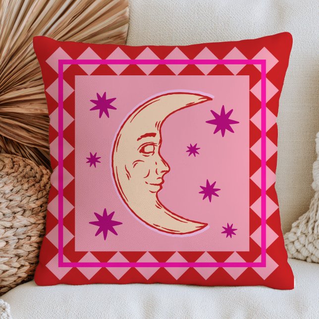Bohemian Crescent Moon Red& Lilac Celestial Cushion (Creator Uploaded)