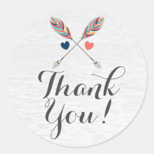 Bohemian Crossed Arrows On Rustic Wood Thank You Classic Round Sticker