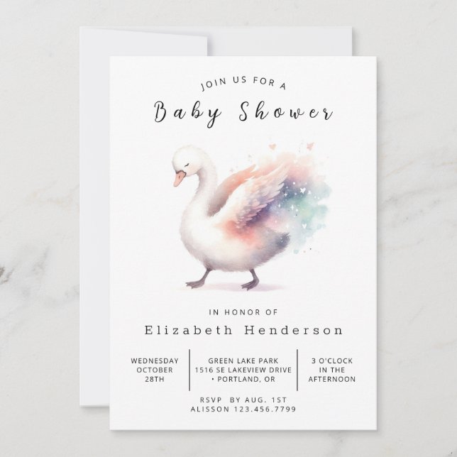 Bohemian Custom Swan Baby Shower Invitation (Front)
