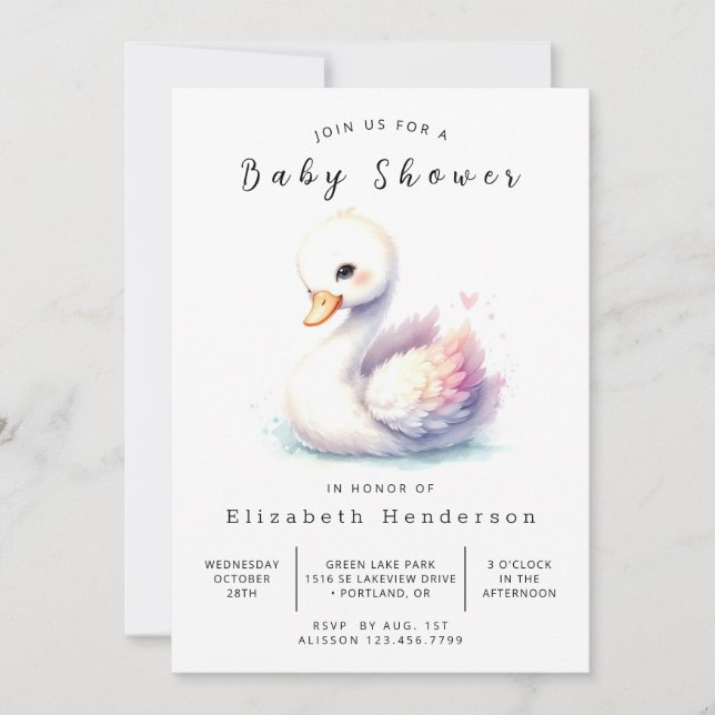 Bohemian Custom Swan Baby Shower Invitation (Front)