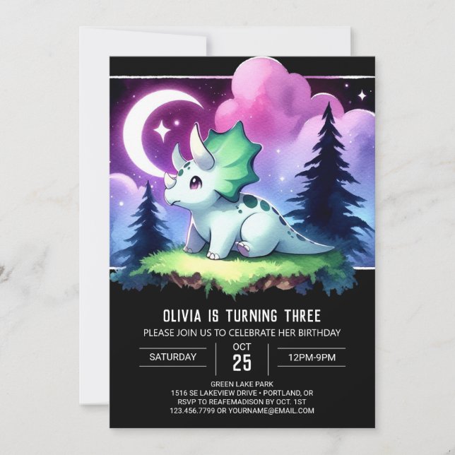 Bohemian Custom Triceratops Birthday Invitation (Front)
