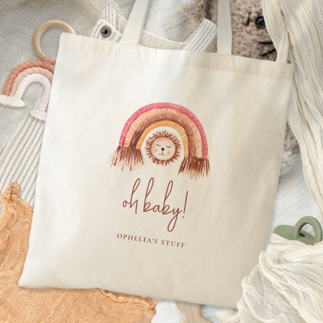 Bohemian Cute Lion Rainbow Name Oh Baby Tote Bag (Creator Uploaded)