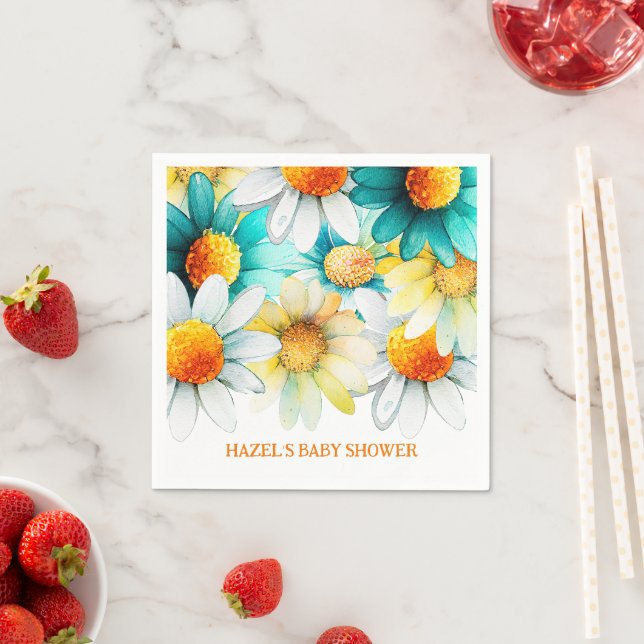 Bohemian Daisies Wildflower Name Baby Shower Napkin (Insitu)