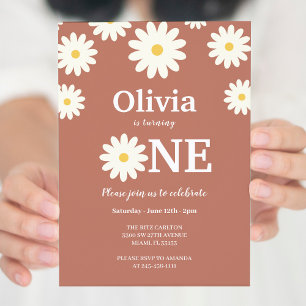 Bohemian Daisy Floral 1st Birthday Party  Invitation