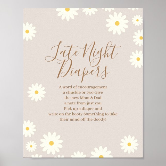 Bohemian Daisy Floral Baby Late Night Diapers Sign (Front)