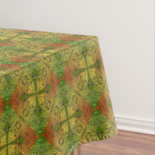 Bohemian Damask in Green Yellow Orange Retro Tablecloth