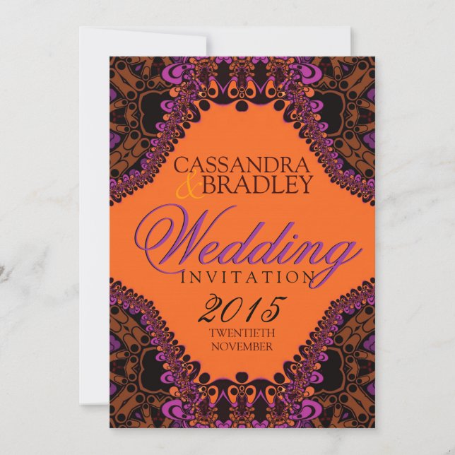 Bohemian Damask Lace Vibrant Wedding Invitations (Front)