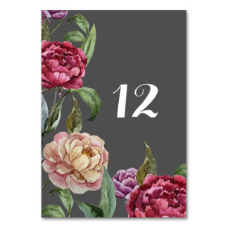 Bohemian Dark Floral Wedding Table Name or Number