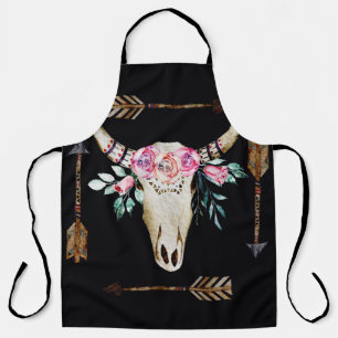 Bohemian Deer Skull Watercolor Art Apron