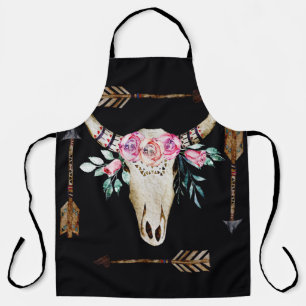 Bohemian Deer Skull Watercolor Art Apron