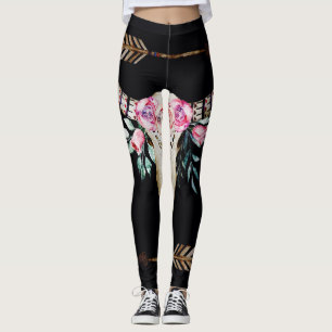 Bohemian Deer Skull Watercolor Art Leggings