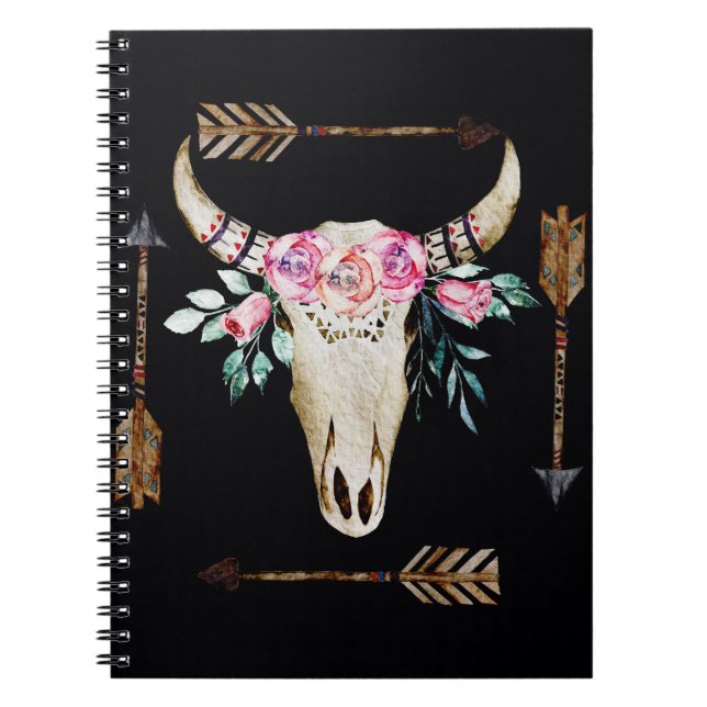 Bohemian Deer Skull Watercolor Art Notebook (Front)