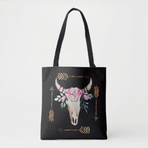 Bohemian Deer Skull Watercolor Art Tote Bag