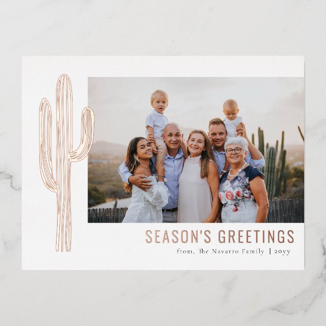Bohemian Desert Cactus Family Photo Foil Holiday Postcard (Front)
