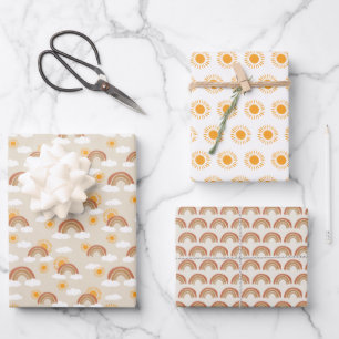 Bohemian Desert Rainbow and Sun Patterns Wrapping Paper Sheet