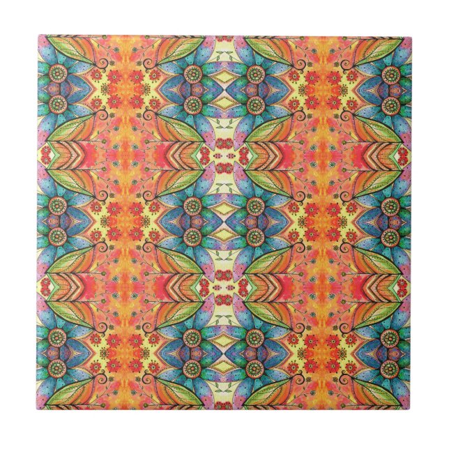 Bohemian Design Colourful Pattern Tile (Front)