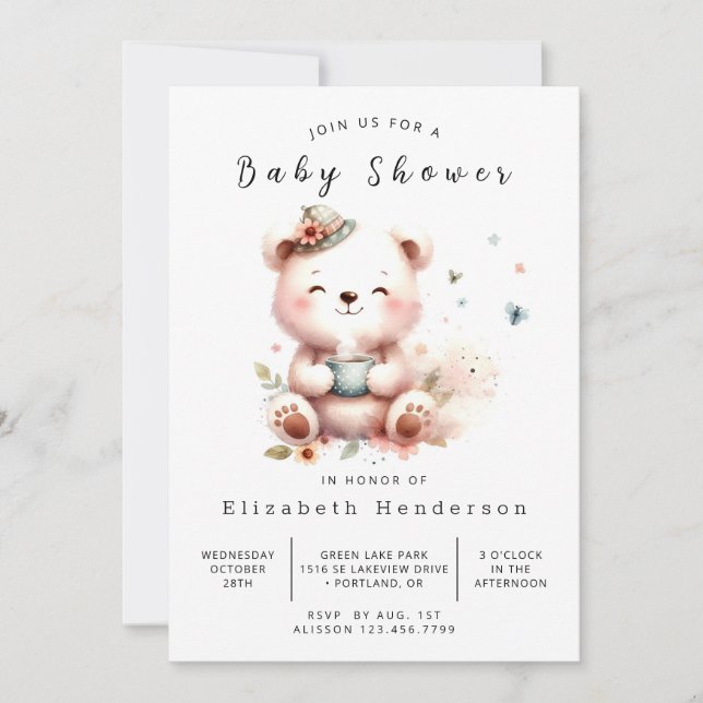Bohemian Digital Bear Baby Shower Invitation (Front)