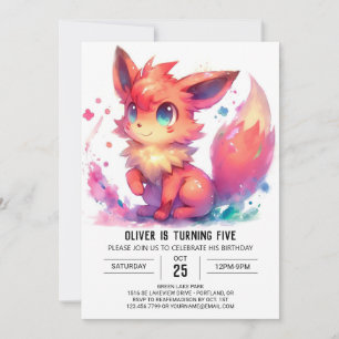 Bohemian Digital Fox Birthday  Invitation