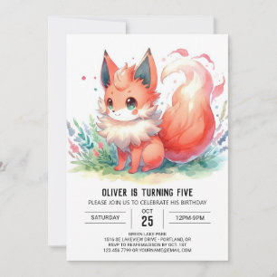  Bohemian Digital Fox Birthday Invitation