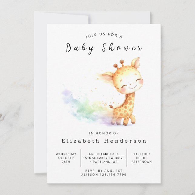 Bohemian Digital Giraffe Baby Shower Invitation (Front)