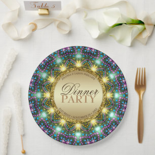 Bohemian Dinner Party Gold Black Bright Colours Paper Plate