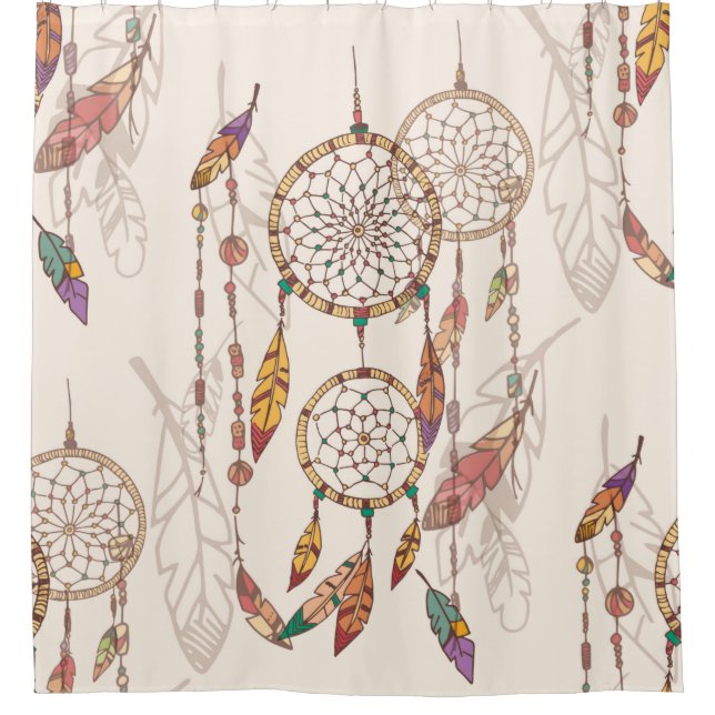 Bohemian dream catcher with beads and feathers, se shower curtain (Front)