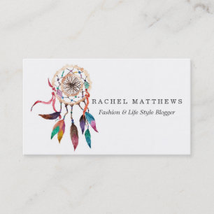 Bohemian Dreamcatcher in Vibrant Watercolor Paint Business Card