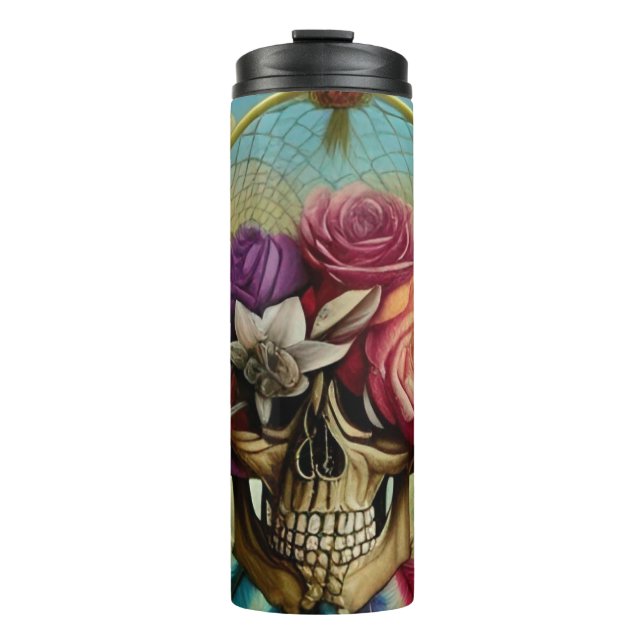 Bohemian Dreamcatcher Skull Feathers Thermal Tumbler (Front)