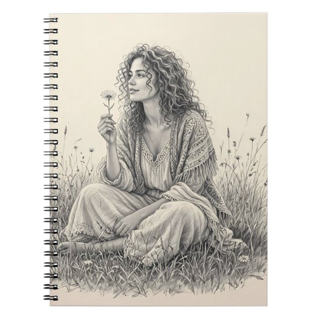 Bohemian Dreamer Pencil Sketch Notebook (Front)