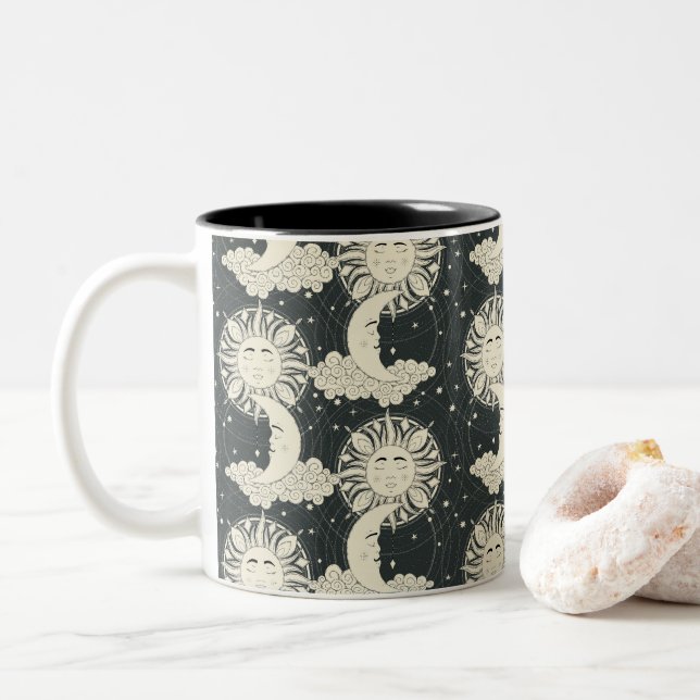 bohemian dreams soot Two-Tone coffee mug (With Donut)