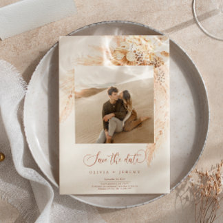 Bohemian Dried Flowers and Pampas Grass Photo Invitation