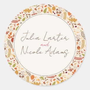 Bohemian Dried Rustic Floral Autumn Falls Wedding Classic Round Sticker