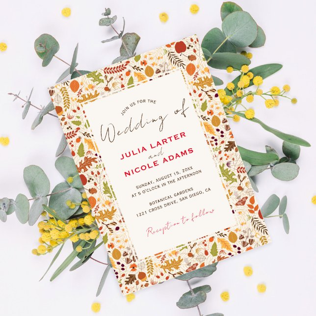 Bohemian Dried Rustic Floral Autumn Falls Wedding Invitation (Creator Uploaded)
