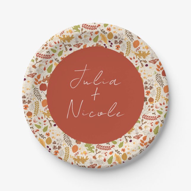 Bohemian Dried Rustic Floral Autumn Falls Wedding Paper Plate (Front)