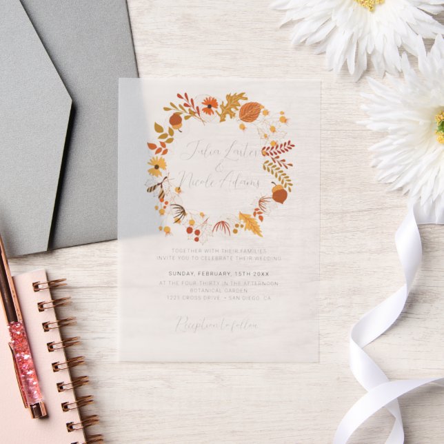 Bohemian Dried Rustic Floral Autumn Falls Wedding Vellum Invitations (Wedding)