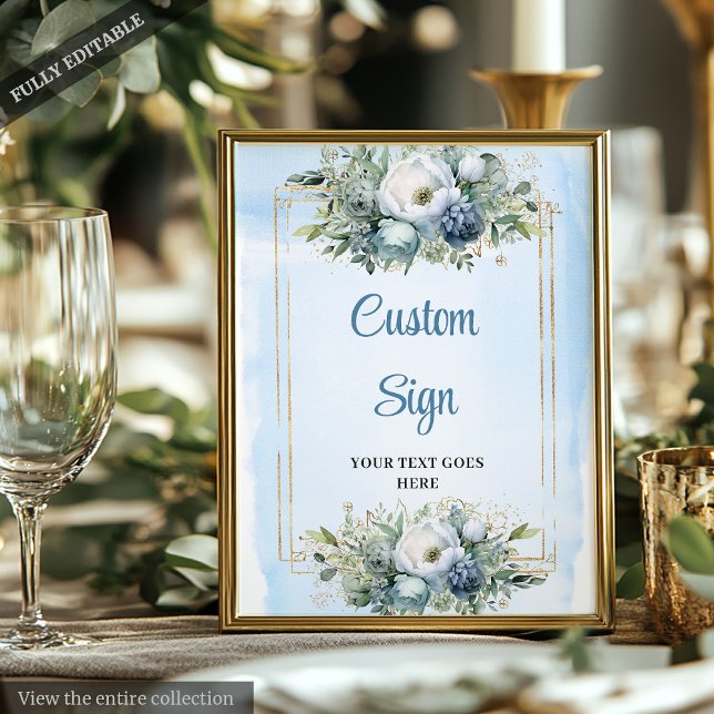 Bohemian Dusty Blue Floral Gold DIY Wedding Sign (Bohemian Dusty Blue Floral Gold DIY Wedding Sign)