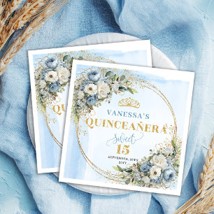 Bohemian Dusty Blue Greenery Gold Glitter Quince  Napkin