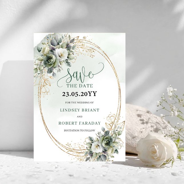 Bohemian Dusty Green Wedding Save The Date Card (Bohemian Dusty Green Wedding Save The Date Card)