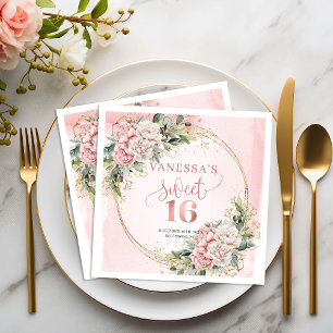 Bohemian Dusty Pink Floral Sweet 16 Napkins