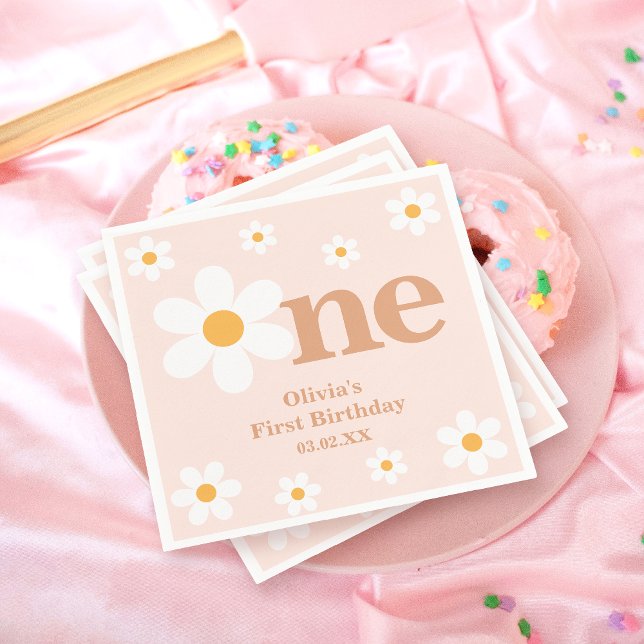 Bohemian Dusty Pink One Daisy 1st Birthday Napkin (Creator Uploaded)