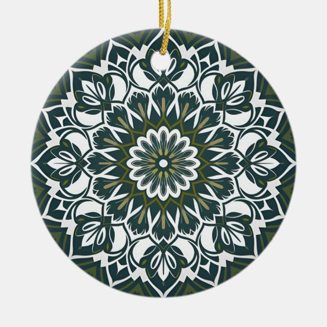 Bohemian Eclectic Style Green Mandala Ceramic Tree Decoration (Front)